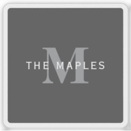 Modern Stijlvol Donkergrijs Monogram & Naam Sticker