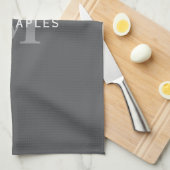 Modern Stijlvol Donkergrijs Monogram & Naam Theedoek (Quarter Fold)