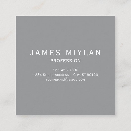 Modern Stijlvol Donkergrijs Monogram & Naam Vierkante Visitekaartje (Achterkant)