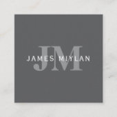 Modern Stijlvol Donkergrijs Monogram & Naam Vierkante Visitekaartje (Voorkant)