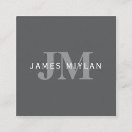 Modern Stijlvol Donkergrijs Monogram & Naam Vierkante Visitekaartje