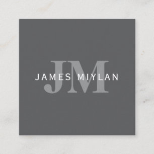 Modern Stijlvol Donkergrijs Monogram & Naam Vierkante Visitekaartje