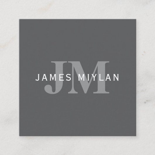 Modern Stijlvol Donkergrijs Monogram & Naam Vierkante Visitekaartje (Voorkant)