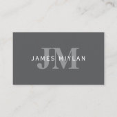 Modern Stijlvol Donkergrijs Monogram & Naam Visitekaartje (Voorkant)