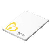 Modern Stijlvol Eenvoudig Geel Hart Monogrammed Notitieblok (Linkerzijde)