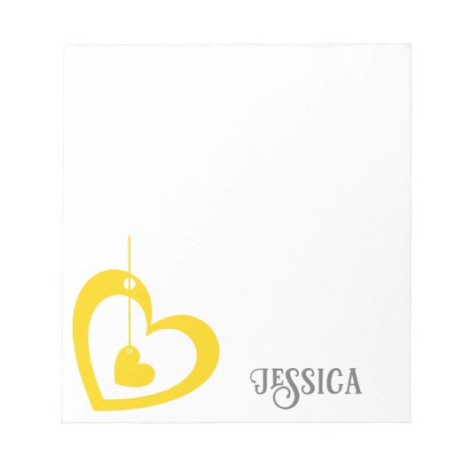 Modern Stijlvol Eenvoudig Geel Hart Monogrammed Notitieblok (Voorkant)