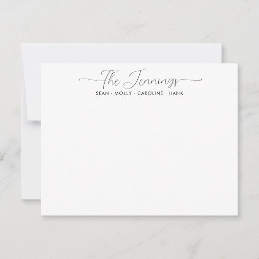 Modern stijlvol familienaam Couple Black Script Notitiekaartje (Voorkant)