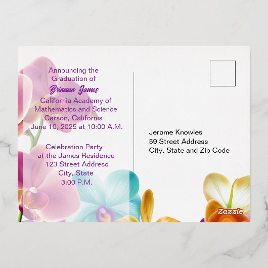 Modern Stijlvol Folie Afstuderen Invitation Briefk Folie Uitnodiging Briefkaart (Achterkant)