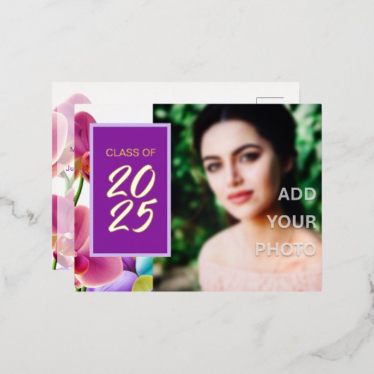 Modern Stijlvol Folie Afstuderen Invitation Briefk Folie Uitnodiging Briefkaart (Voorkant / Achterkant)