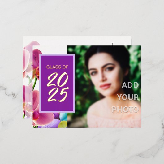 Modern Stijlvol Folie Afstuderen Invitation Briefk Uitnodiging Briefkaart (Voorkant / Achterkant)
