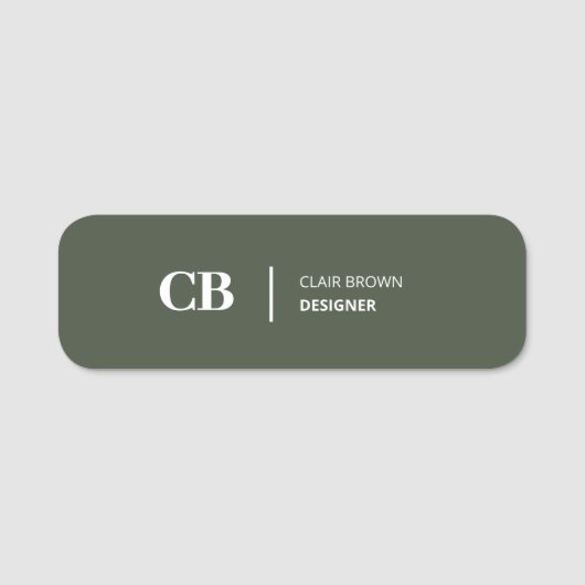Modern Stijlvol Forest Green Monogram Classic Naamplaatje (Voorkant)