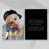 Modern stijlvol fotoAfstuderen zwart Gold Folie Uitnodiging