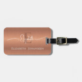 Modern Stijlvol geborsteld kopermetaal monogram Bagagelabel (Voorkant horizontaal)