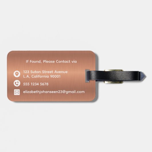 Modern Stijlvol geborsteld kopermetaal monogram Bagagelabel (Achterkant horizontaal)