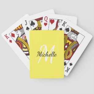 Modern Stijlvol geel & wit monogram Pokerkaarten