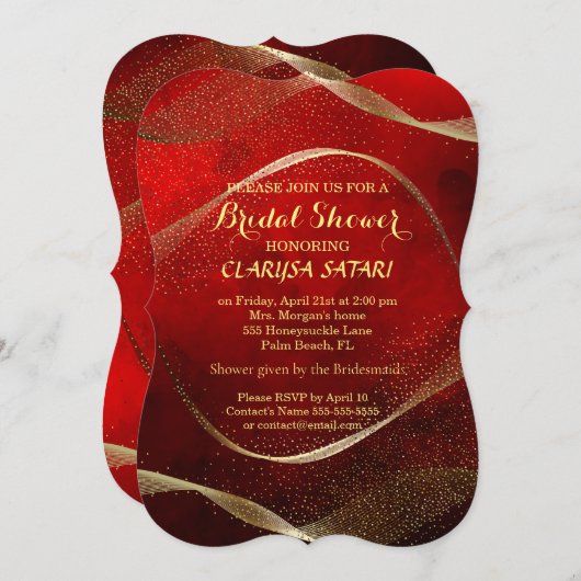 Modern, stijlvol goud en rood Vrijgezellenfeest Kaart (Voorkant / Achterkant)