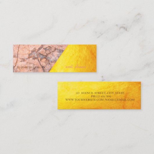 Modern stijlvol goud, marmer, geometrisch mini visitekaartje (Voorkant / Achterkant)