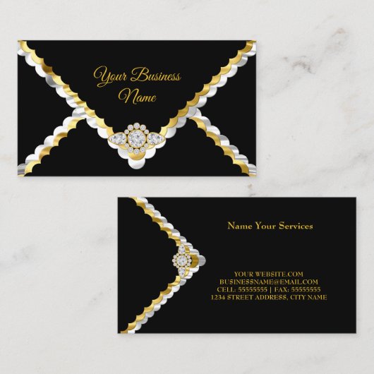 Modern Stijlvol Goud Zwart Wit Zilver Diamant edel Visitekaartje (Voorkant / Achterkant)