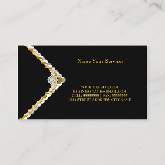 Modern Stijlvol Goud Zwart Wit Zilver Diamant edel Visitekaartje (Achterkant)