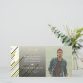 Modern stijlvol, grijs, groen stripes Afstuderen Bedankkaart (Staand voorkant)