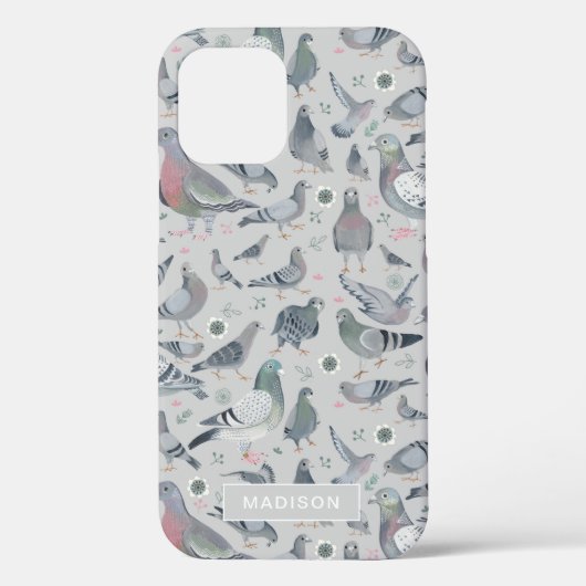 Modern stijlvol, grijze duif vogelpatroon Case-Mate iPhone case (Achterkant)