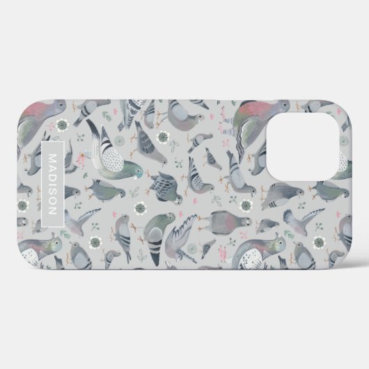 Modern stijlvol, grijze duif vogelpatroon Case-Mate iPhone case (Achterkant (horizontaal))