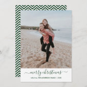 Modern Stijlvol Groen Script Vrolijke Kerstfoto Feestdagenkaart (Voorkant / Achterkant)