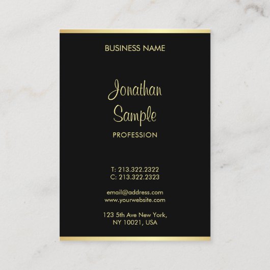 Modern Stijlvol Hand Script Naam Zwart Goud Trendy Visitekaartje (Achterkant)