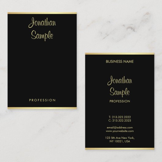 Modern Stijlvol Hand Script Naam Zwart Goud Trendy Visitekaartje (Voorkant / Achterkant)