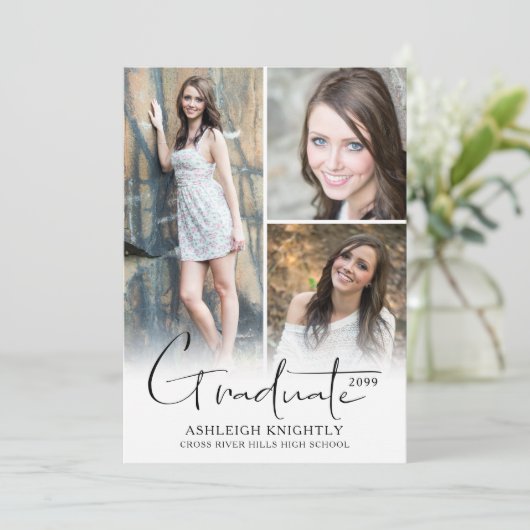Modern stijlvol handgeschreven Afstuderen 4 foto's Aankondiging (Staand voorkant)