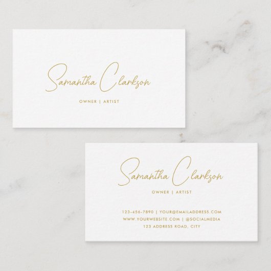 Modern stijlvol handgeschreven gouden script visitekaartje (Voorkant / Achterkant)