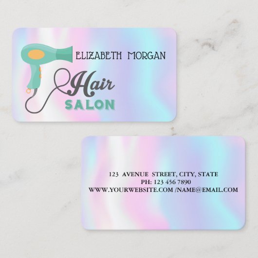 Modern Stijlvol, holografisch, hairdroger, Hair Sa Visitekaartje (Voorkant / Achterkant)