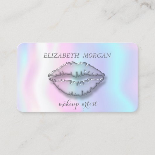 Modern Stijlvol, holografisch, Makeup artiest, lip Visitekaartje (Voorkant)