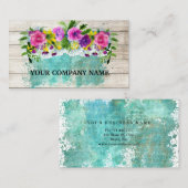 Modern Stijlvol hout Waterverf Turquoise Visitekaartje (Voorkant / Achterkant)