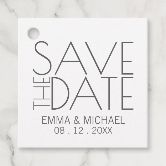 Modern stijlvol huwelijk sparen de datum bedankjes labels (Voorkant)
