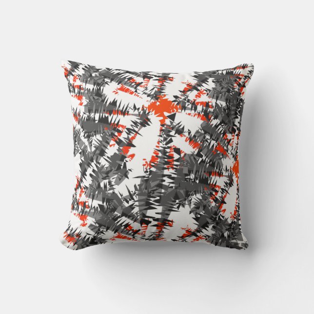 Modern stijlvol Ikat Abstract Oranje Grijze Mix Kussen (Voorkant)