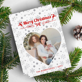 Modern Stijlvol Kerstscript Familie Hartfoto Feestdagenkaart