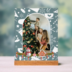 Modern Stijlvol Kerstscript Familiefoto Acryl Bord