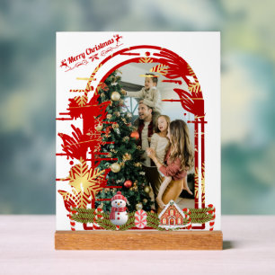 Modern Stijlvol Kerstscript Familiefoto Acryl Bord