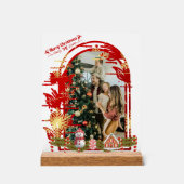Modern Stijlvol Kerstscript Familiefoto Acryl Bord (Voorkant)