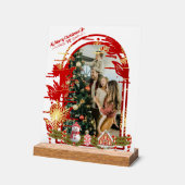 Modern Stijlvol Kerstscript Familiefoto Acryl Bord (Hoek)