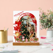 Modern Stijlvol Kerstscript Familiefoto Acryl Bord (Huwelijk)