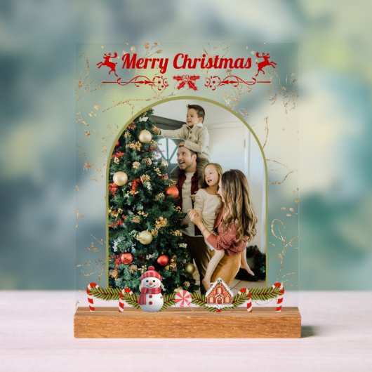 Modern Stijlvol Kerstscript Familiefoto Acryl Bord (Neutraal)