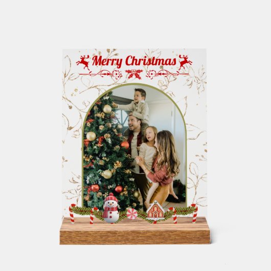 Modern Stijlvol Kerstscript Familiefoto Acryl Bord (Voorkant)