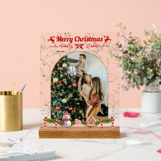 Modern Stijlvol Kerstscript Familiefoto Acryl Bord (Huwelijk)