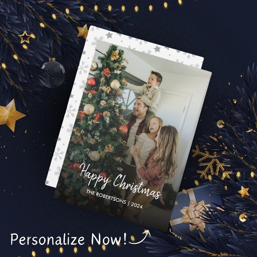 Modern Stijlvol Kerstscript Familiefoto Feestdagenkaart