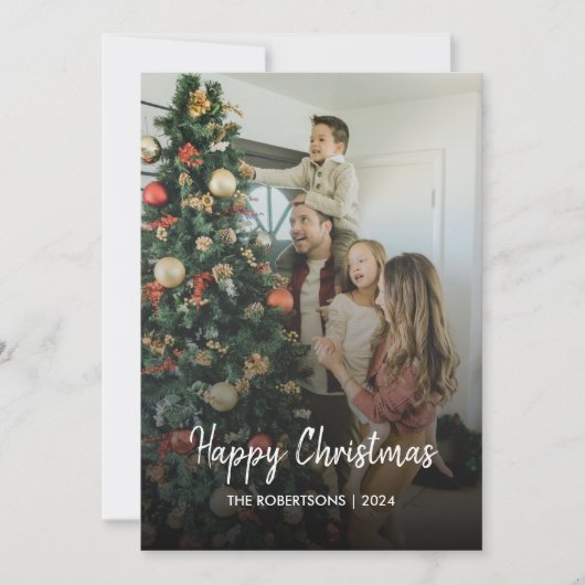 Modern Stijlvol Kerstscript Familiefoto Feestdagenkaart (Voorkant)