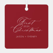 Modern stijlvol koppel eerste kerstscript foto metalen ornament (Achterkant)