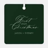 Modern stijlvol koppel eerste kerstscript foto metalen ornament (Achterkant)