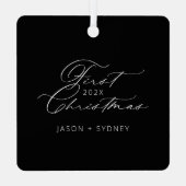 Modern stijlvol koppel eerste kerstscript foto metalen ornament (Achterkant)